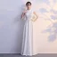 Classy Burgundy Evening Dresses  2019 A-Line / Princess High Neck Bow Lace Flower 1/2 Sleeves Floor-Length / Long Formal Dresses