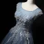 Chic / Belle Gris Bleu Ciel Robe De Bal 2018 Princesse Fait main Perlage Perle Cristal Paillettes Appliques Encolure Dégagée Dos Nu Sans Manches Longue Robe De Ceremonie