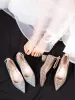 Scintillantes Or Rose Chaussure De Mariée 2019 Paillettes Bride Cheville 5 cm Talons Aiguilles À Bout Pointu Mariage Escarpins