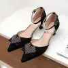 Abordable Noire Soirée Chaussures Femmes 2019 Faux Diamant 5 cm Talons Aiguilles À Bout Pointu Talons Hauts