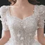 Edles Weiß Brautkleider / Hochzeitskleider 2021 Ballkleid Eckiger Ausschnitt Perlenstickerei Perle Pailletten Applikationen Kurze Ärmel Rückenfreies Schleife Königliche Schleppe Hochzeit