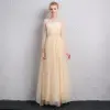 Modest / Simple Sky Blue Bridesmaid Dresses 2018 A-Line / Princess Shoulders Backless Short Sleeve Floor-Length / Long Wedding Party Dresses