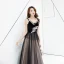 Chic / Belle Noire Robe De Soirée 2019 Princesse Bretelles Spaghetti En Dentelle Fleur Sans Manches Dos Nu Train De Balayage Robe De Ceremonie