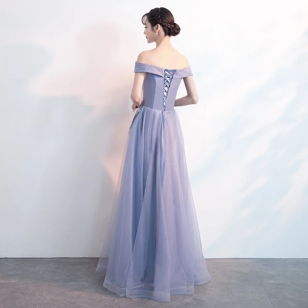 Charmant Lavande Robe De Soirée 2019 Princesse De l'épaule Perlage Perle En Dentelle Fleur Manches Courtes Dos Nu Longue Robe De Ceremonie
