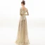 Sparkly Champagne Evening Dresses  2019 A-Line / Princess V-Neck Sequins 3/4 Sleeve Backless Floor-Length / Long Formal Dresses