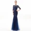 Chic / Belle Bleu Marine Robe De Soirée 2019 Trompette / Sirène Encolure Dégagée Paillettes En Dentelle Fleur 3/4 Manches Dos Nu Longue Robe De Ceremonie