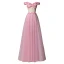 Chic / Belle Rose Bonbon Robe De Bal 2019 Princesse De l'épaule Perlage Perle En Dentelle Fleur Appliques Manches Courtes Dos Nu Longue Robe De Ceremonie