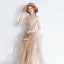 Chic / Belle Kaki Robe De Soirée 2019 Princesse Bretelles Spaghetti En Dentelle Fleur Sans Manches Dos Nu Volants en Cascade Longue Robe De Ceremonie