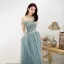 Charming Sage Green Evening Dresses  2019 A-Line / Princess Off-The-Shoulder Beading Crystal Rhinestone Sash Sleeveless Backless Floor-Length / Long Formal Dresses