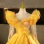 Vintage / Retro Yellow Beading Sequins Prom Dresses 2025 Ball Gown Scoop Neck Long Sleeve Backless Floor-Length / Long Formal Dresses