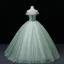 Elegant Sage Green Sequins Prom Dresses 2022 Ball Gown Off-The-Shoulder Sleeveless Rhinestone Butterfly Beading Backless Pearl Floor-Length / Long Formal Dresses