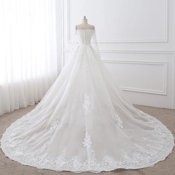 Chic / Belle Robe Boule Robe De Mariée 2017 Manches Longues Appliques Paillettes En Dentelle Trompette / Sirène Détachable Chapel Train