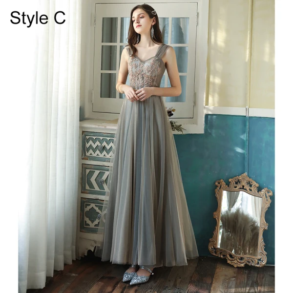 Chic / Belle Gris Robe Demoiselle D'honneur 2021 Princesse Manches Courtes Dos Nu Perlage Perle En Dentelle Fleur Paillettes Longue Demoiselle D'honneur Robe Pour Mariage