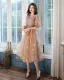 Charming Champagne Beading Sequins Homecoming Graduation Dresses Prom Dresses 2021 A-Line / Princess V-Neck Star Lace 1/2 Sleeves Floor-Length / Long Formal Dresses
