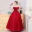 Chic / Belle Bordeaux Faux Diamant Paillettes Robe De Bal 2021 Robe Boule De l'épaule Appliques Manches Courtes Dos Nu Longue Promo Robe De Ceremonie