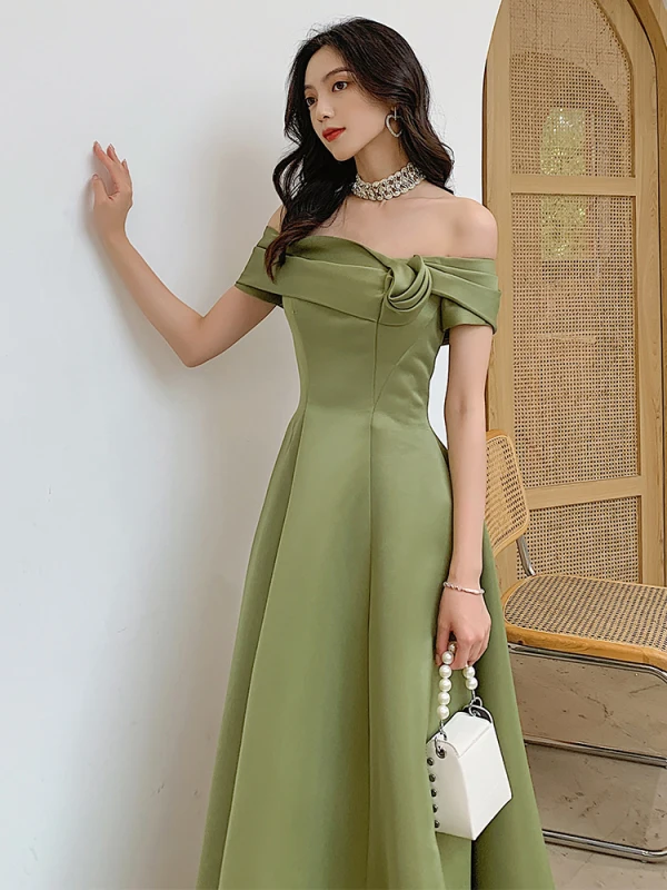 Modest / Simple Clover Green Prom Dresses 2021 A-Line / Princess Short Sleeve Backless Floor-Length / Long Prom Formal Dresses