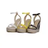 Fashion Yellow Street Wear Womens Sandals 2021 Ankle Strap Waterproof 12 cm Wedges Platform Open / Peep Toe Sandals