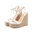 Mode Meeresblau Strassenmode Flechten Sandalen Damen 2021 Knöchelriemen 15 cm Keilabsatz Plateau Peeptoes Sandaletten
