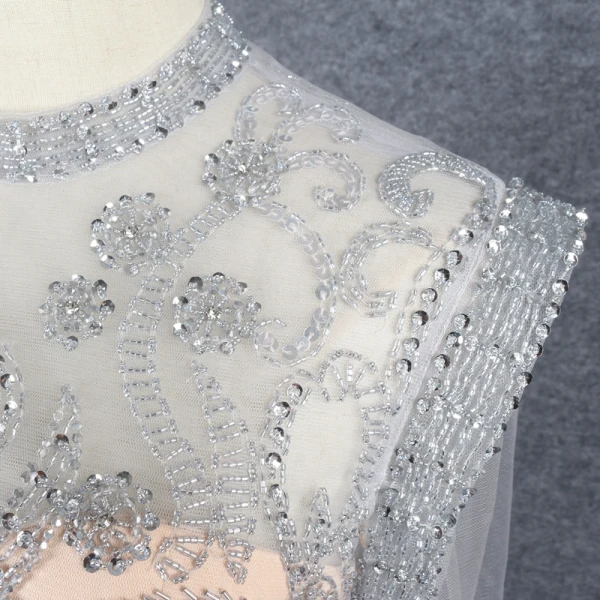 Haut de Gamme Champagne Fait main Perlage Robe De Soirée 2021 Trompette / Sirène Col Haut Manches Longues Cristal Paillettes Longue Soirée Robe De Ceremonie
