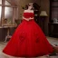 Modern / Fashion Red Sequins Lace Flower Wedding Dresses 2021 Ball Gown Off-The-Shoulder Bow Short Sleeve Backless Royal Train Wedding