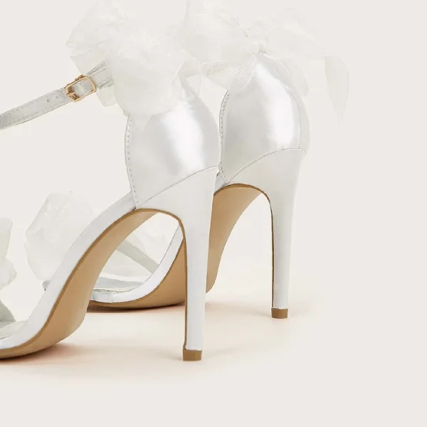Fashion White Wedding Shoes 2021 Bow Ankle Strap 11 cm Stiletto Heels Open / Peep Toe Wedding Sandals High Heels