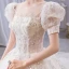 Vintage / Retro Ivory Beading Sequins Lace Flower Wedding Dresses 2021 Ball Gown Scoop Neck Short Sleeve Backless Royal Train Wedding