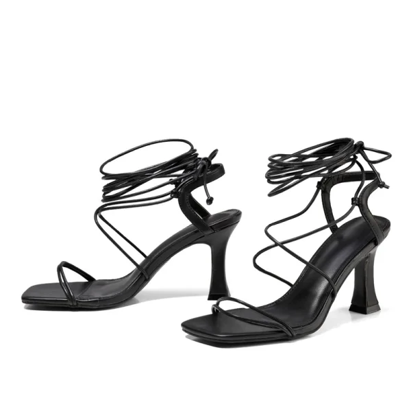 Modest / Simple Black Street Wear Womens Sandals 2021 Ankle Strap 10 cm Stiletto Heels Open / Peep Toe Sandals High Heels