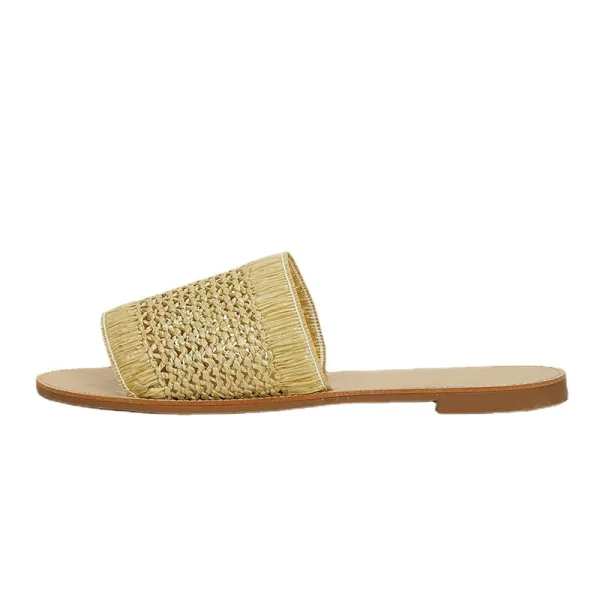 Abordable Marron Désinvolte Tresser Plate Pantoufle & Tongs 2021 Peep Toes / Bout Ouvert Chaussures Femmes