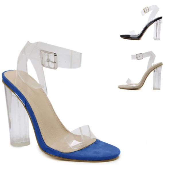 Sexy Transparent Noire Club de carnaval Sandales Femme 2021 Bride Cheville 10 cm Talons Épais Peep Toes / Bout Ouvert Sandales Talons Hauts