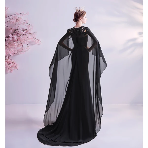 Vintage Schwarz Ballkleider 2021 Meerjungfrau Rundhalsausschnitt Perlenstickerei Spitze Blumen Ärmellos Sweep / Pinsel Zug Ball Festliche Kleider
