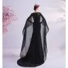 Vintage / Retro Black Prom Dresses 2021 Trumpet / Mermaid Scoop Neck Beading Lace Flower Sleeveless Sweep Train Prom Formal Dresses