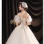 Affordable Charming Ivory Beading Pearl Sequins Wedding Dresses 2021 Ball Gown Off-The-Shoulder Ruffle Short Sleeve Backless Chapel Train Wedding
