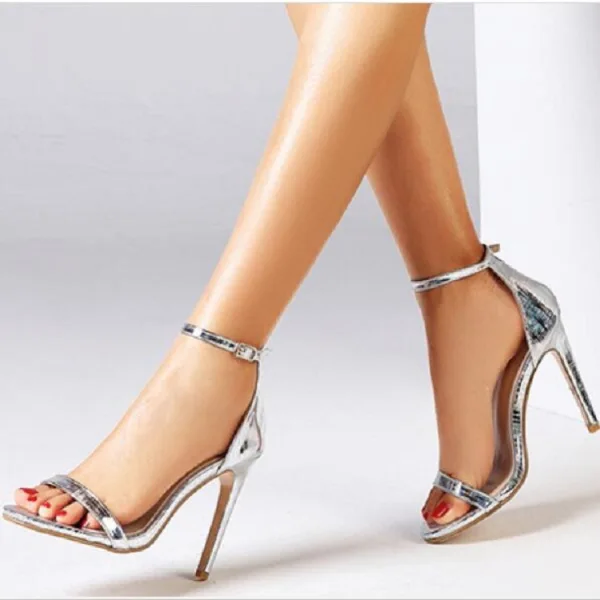 Sexy Argenté Cocktail Soirée Sandales Femme 2021 Bride Cheville 11 cm Talons Aiguilles Peep Toes / Bout Ouvert Sandales Talons Hauts