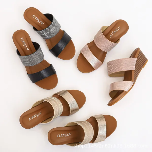 Chic / Beautiful Gold Street Wear Glitter Womens Sandals 2021 5 cm Wedges Open / Peep Toe Sandals