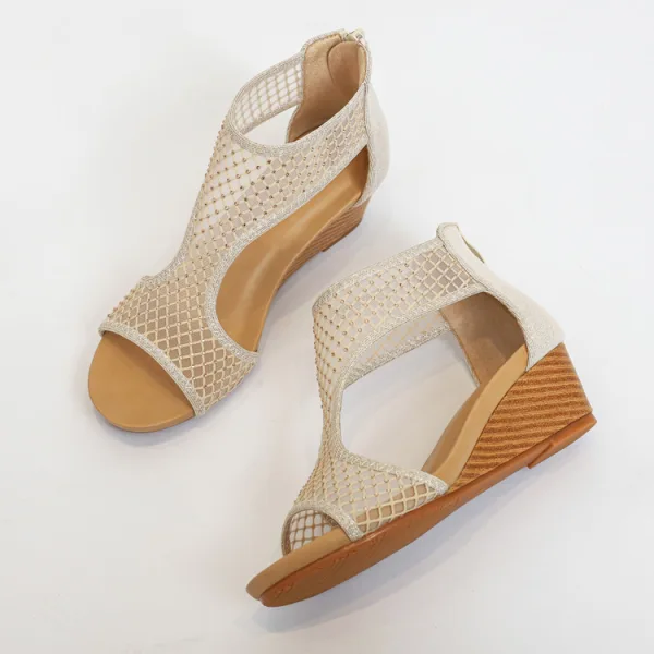 Fashion Gold Casual Rhinestone Womens Sandals 2021 5 cm Wedges Open / Peep Toe Sandals