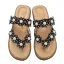 Bohemia Beige Summer Beach Flat Womens Sandals 2021 Pearl Rhinestone Lace Flower Open / Peep Toe Sandals