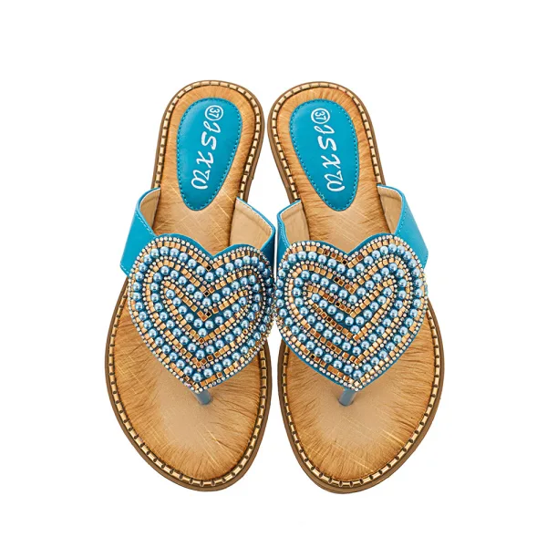 Schöne Weiß Sommer Perle Strass Strand Flache Sandalen Damen 2021 Peeptoes Sandaletten