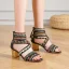 Bohême Noire Traditionnel Brodé Vêtement de rue Sandales Femme 2021 Bride Cheville 5 cm Talons Épais Peep Toes / Bout Ouvert Sandales Talons Hauts