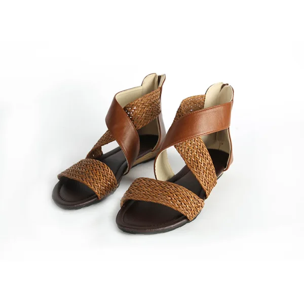 Romeins Zwarte Toevallig Zomer Platte Sandalen Dames 2021 Vlecht X-Strap Peep Toe Sandalen