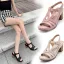Vintage / Originale Beige Vêtement de rue Sandales Femme 2021 T-Strap 7 cm Talons Épais Peep Toes / Bout Ouvert Sandales Talons Hauts