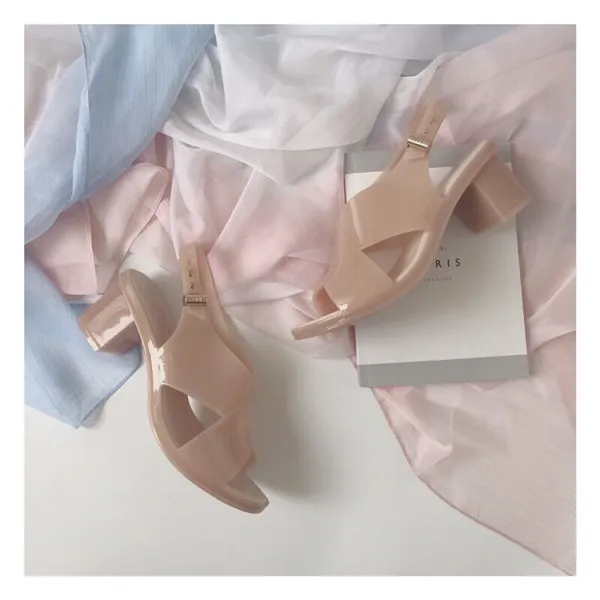 Simple Nues Vêtement de rue Été Sandales Femme 2021 5 cm Talons Épais Peep Toes / Bout Ouvert Sandales Talons Hauts