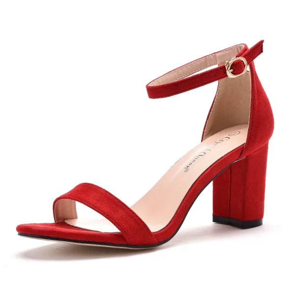 Schlicht Schwarz Strassenmode Sandalen Damen 2021 Knöchelriemen 7 cm Thick Heels Peeptoes Sandaletten Hochhackige
