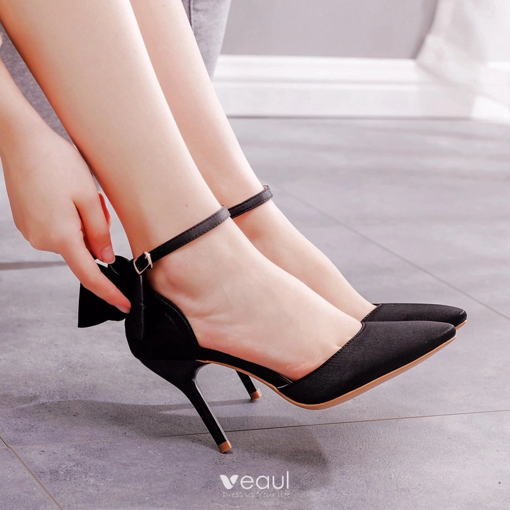 Zapatos De Tacón De Aguja Para Novia Emily Bridal - Satén Con Lazo Elegante