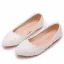Elegant White Pearl Lace Flower Flat Wedding Shoes 2021 Pointed Toe Wedding Heels