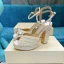Étourdissant Sexy Ivoire Perle Chaussure De Mariée 2021 Bride Cheville Cuir 12 cm Talons Épais Peep Toes / Bout Ouvert Mariage Talons Hauts