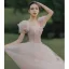 Simple Rougissant Rose Robe De Bal 2021 Princesse Encolure Carrée Paillettes Manches Courtes Dos Nu Longue Robe De Ceremonie