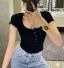 Sexy Summer Sky Blue Street Wear Tight  T-Shirts 2021 U-Neck Short Sleeve Women's Tops