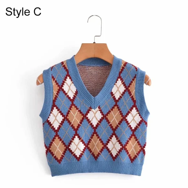 Fashion Sky Blue Two Tone Fall Knitting Casual Tank Sweaters 2021 V-Neck Short Sleeve Women's Tops