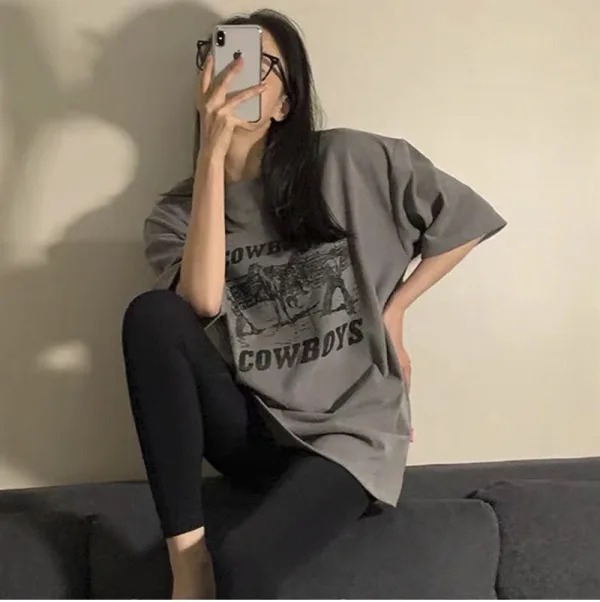 Chic / Beautiful Summer Casual White Letter Graphic Printing Loose T-Shirts 2021 Cotton Scoop Neck Short Sleeve Women's Tops T-shirt