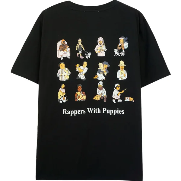 Casual Summer Black Loose Cartoon Printing Cotton T-Shirts 2021 Scoop Neck Short Sleeve Women's Tops T-shirt